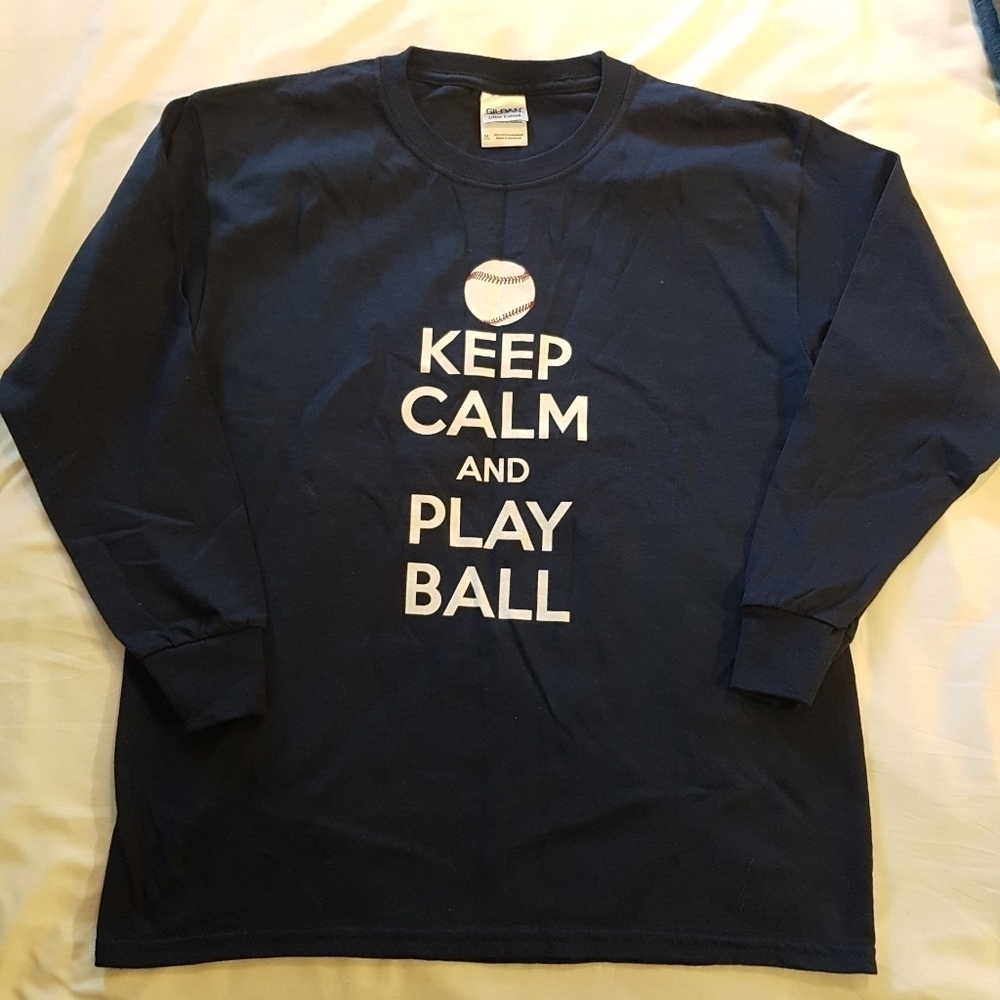Gildan Boys size medium Keep Calm Play Ball long sleeved shirt, EUC